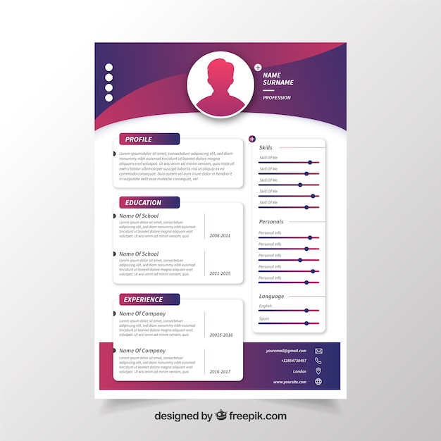 Vecteur curriculum vitae violet et rouge