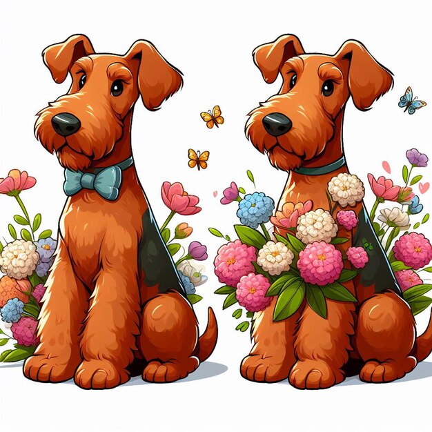 Vecteur cute airedale dog dessin animé vector style fond blanc