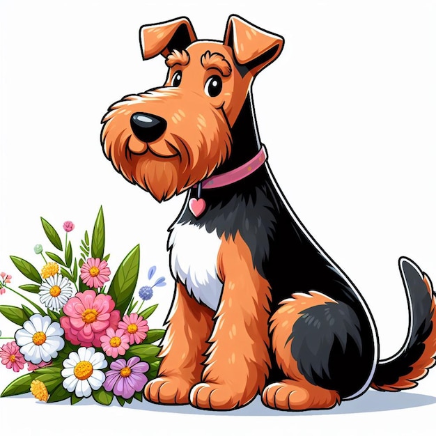 Vecteur cute airedale terrier chien dessin animé vector style fond blanc