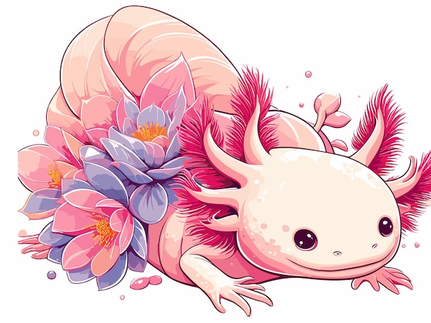 Vecteur cute axolotl dessin animé vector style fond blanc