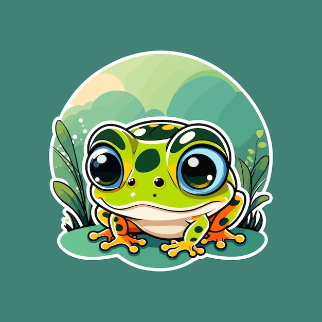 Cute Baby Frog Sticker T-shirt Design Vector Style (Design vectoriel de t-shirt avec un autocollant pour bébé grenouille)