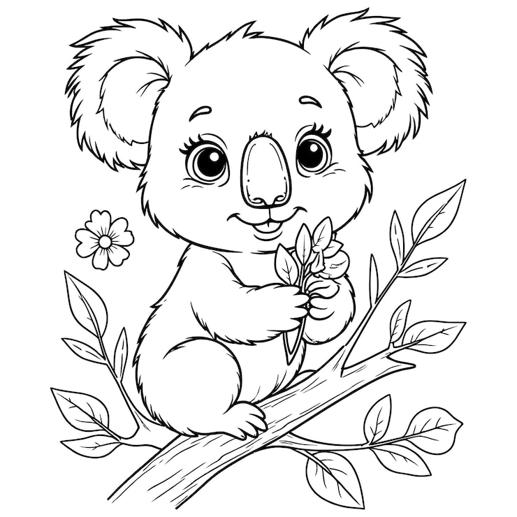 Vecteur cute baby fun koala line art et contour pour les pages à colorier