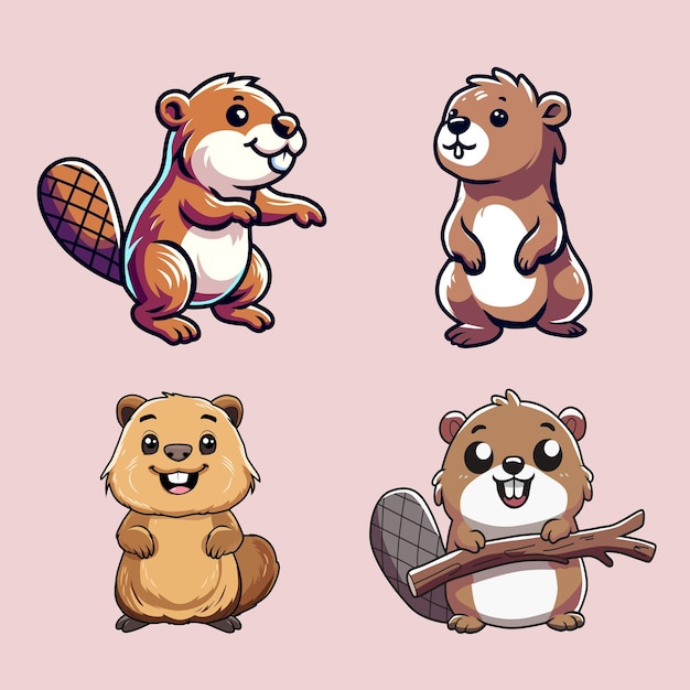 Vecteur cute beaver cartoon clipart est un pack vectoriel