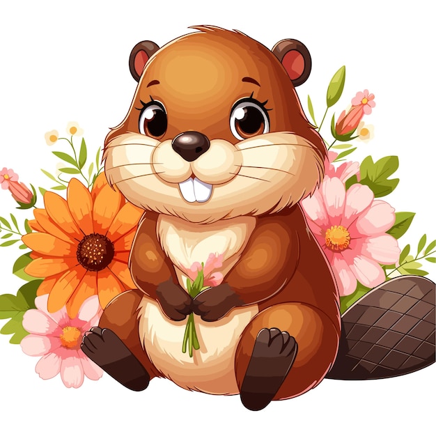 Vecteur cute beaver vector illustration de dessin animé