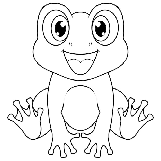 Cute bébé grenouille dessin animé assis ligne d'art