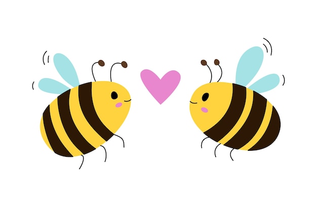 Cute Bee In Love Valentine Illustration Coeur Rose