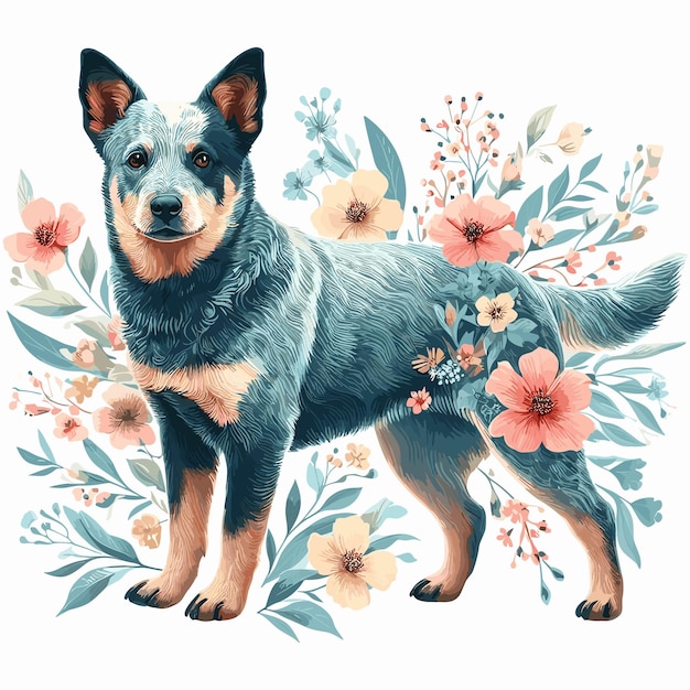 Vecteur cute blue heeler dessin animé de chien vector style fond blanc