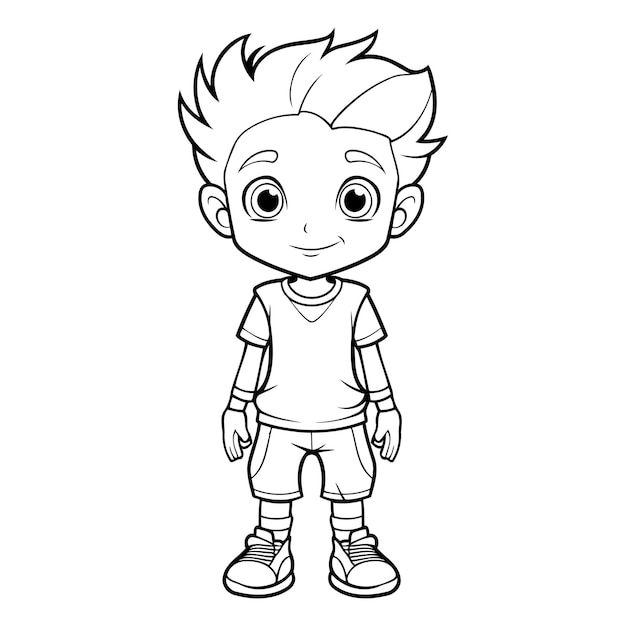 Vecteur cute boy cartoon for coloring book or page