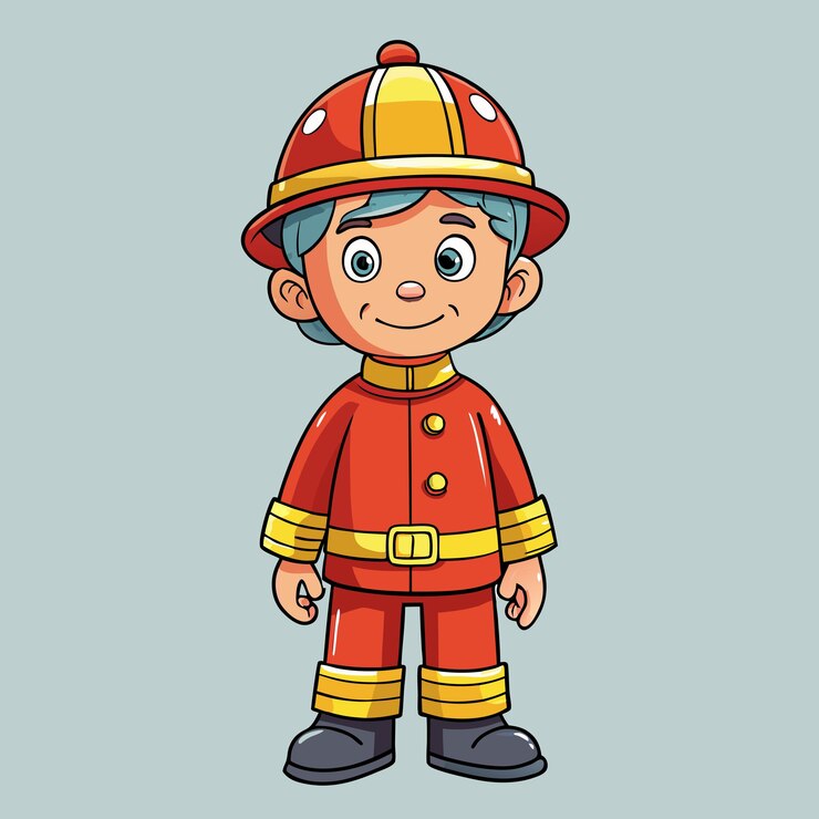 Cute Boy déguisé en pompier personnage de dessin animé vectoriel