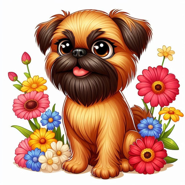 Cute Brussels Griffon Dog Dessin Animé Vector Style Fond Blanc