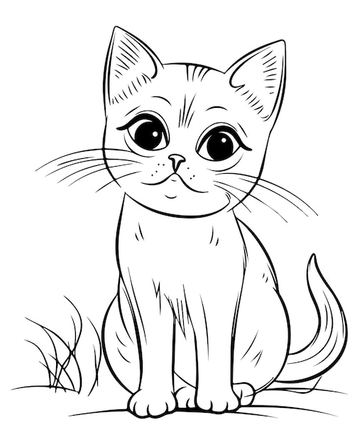 Vecteur cute cartoon cat vector illustration cat coloriage page pour enfants et adultes chat vector logo tshir