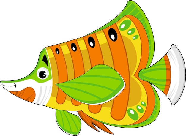 Vecteur cute cartoon multicolore poisson tropical isolé sur fond blanc