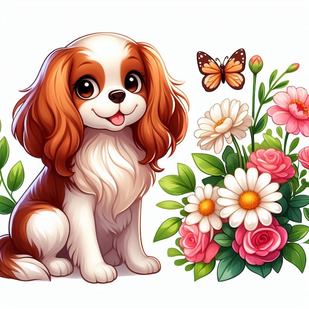 Vecteur cute cavalier king charles spaniel chien vecteur illustration de dessin animé