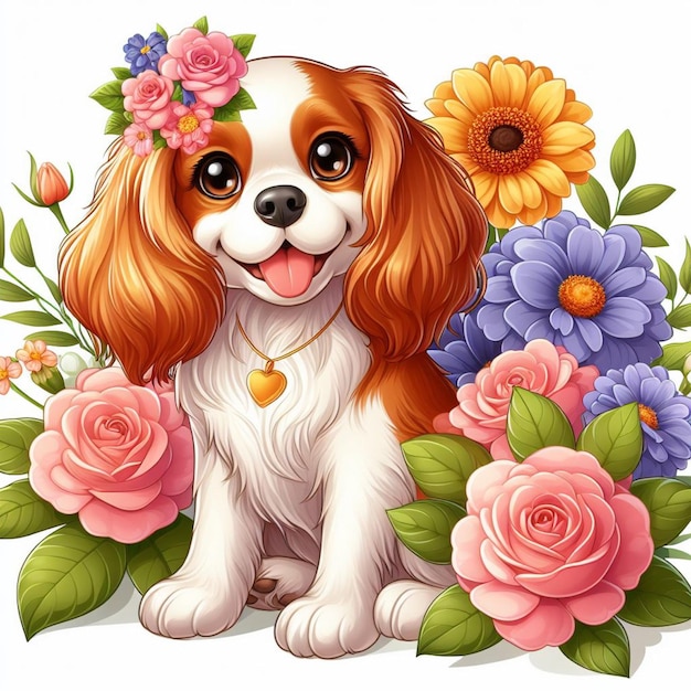 Vecteur cute cavalier king charles spaniel chien vecteur illustration de dessin animé