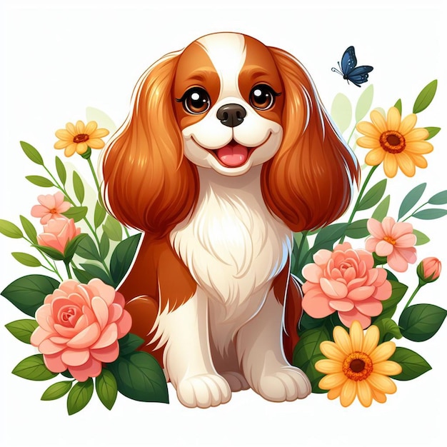 Vecteur cute cavalier king charles spaniel chien vecteur illustration de dessin animé