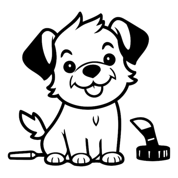 Vecteur cute chien de dessin animé avec pinceau sur fond blanc illustration vectorielle