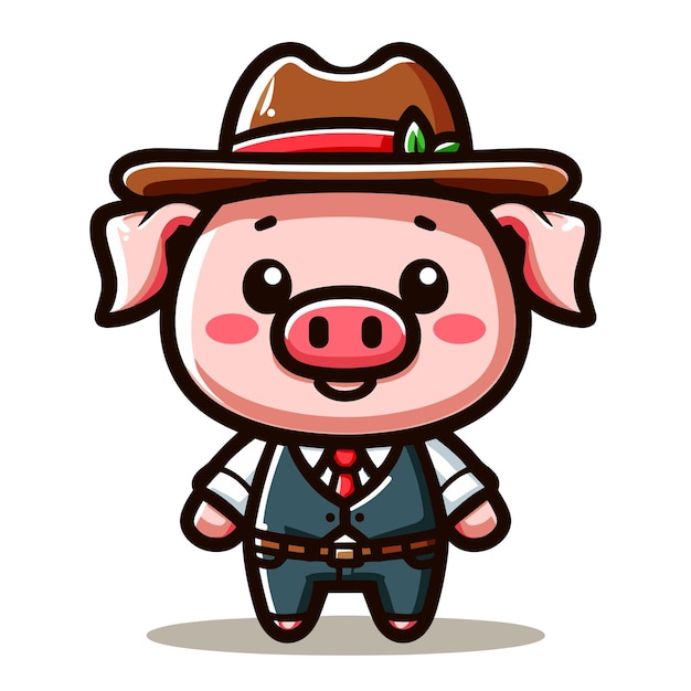 Cute cochon adorable avec homme d'affaires costume costume personnage de dessin animé illustration vectorielle cochon drôle