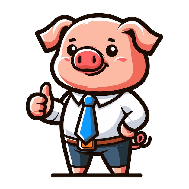 Cute Cochon Adorable Avec Homme D'affaires Costume Costume Personnage De Dessin Animé Illustration Vectorielle