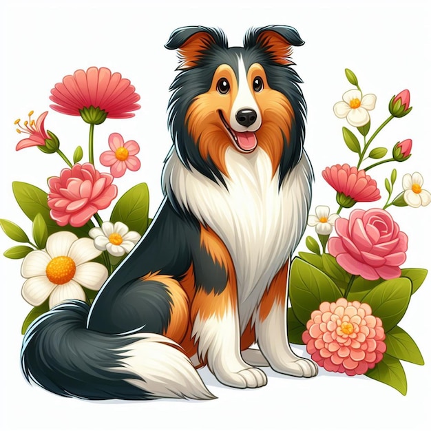 Cute Collie Dog Dessin Animé Vector Style Fond Blanc