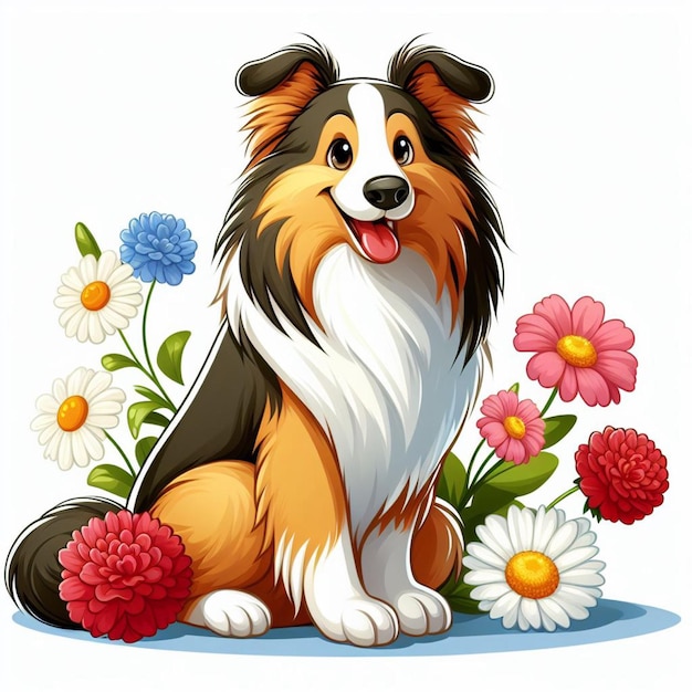 Vecteur cute collie dog dessin animé vector style fond blanc