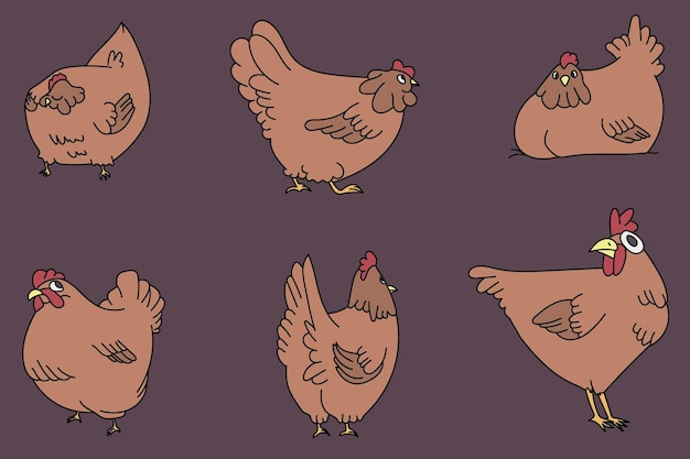 Vecteur cute coq coq poulet personnage de dessin animé style