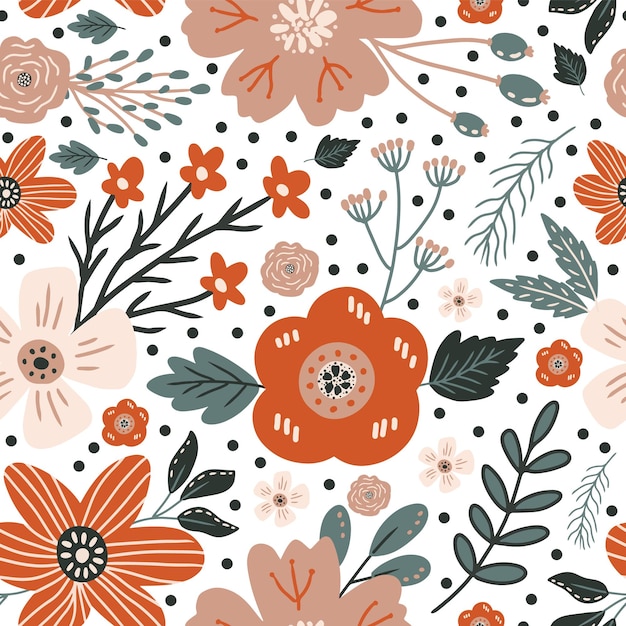 Cute couleur rétro illustration florale motif sans couture