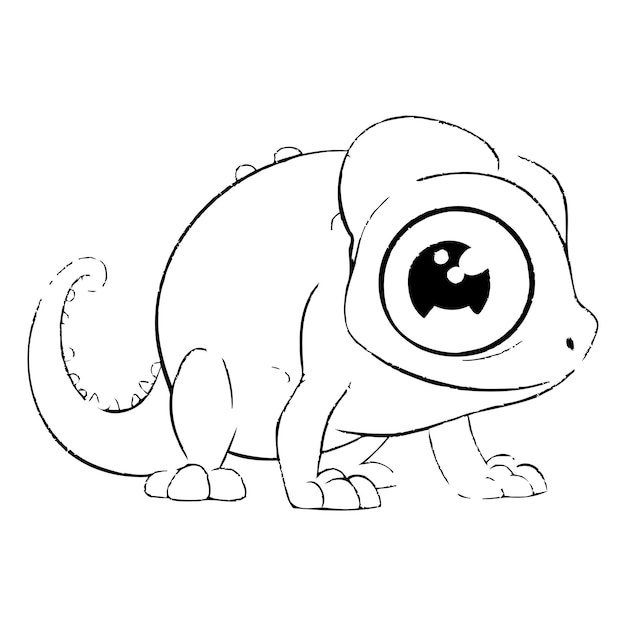 Cute dessin animé caméléon bleu isolé sur fond blanc illustration vectorielle