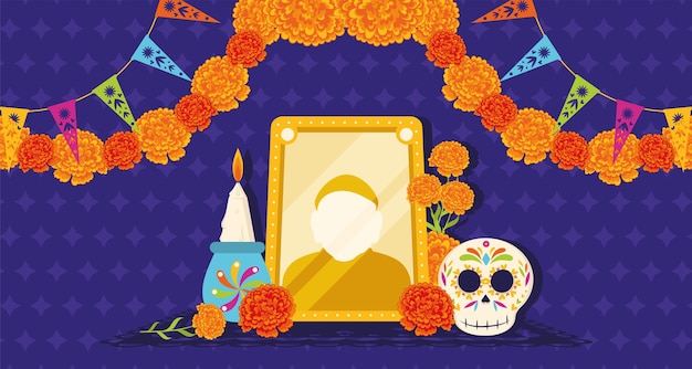 Vecteur cute dia de los muertos affiche vectorielle