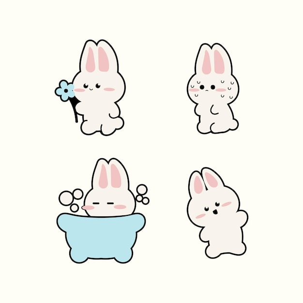 Vecteur cute doodle bunny emoji autocollant icon graphique vectoriel