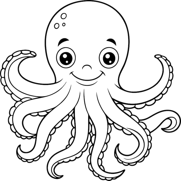 Vecteur cute doodle octopus personnage de dessin animé à colorier pour les activités des enfants