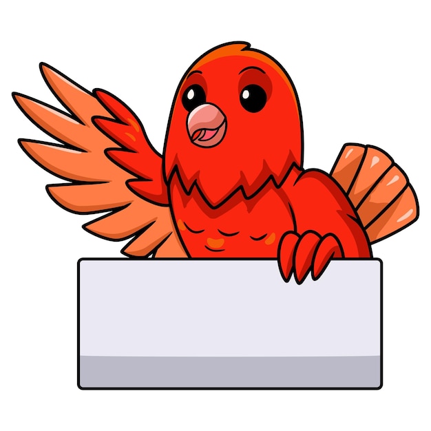 Cute facteur rouge canari dessin animé agitant la main