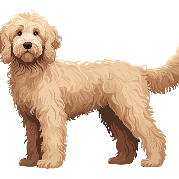 Cute Goldendoodle Dog Dessin Animé Vector Style Fond Blanc