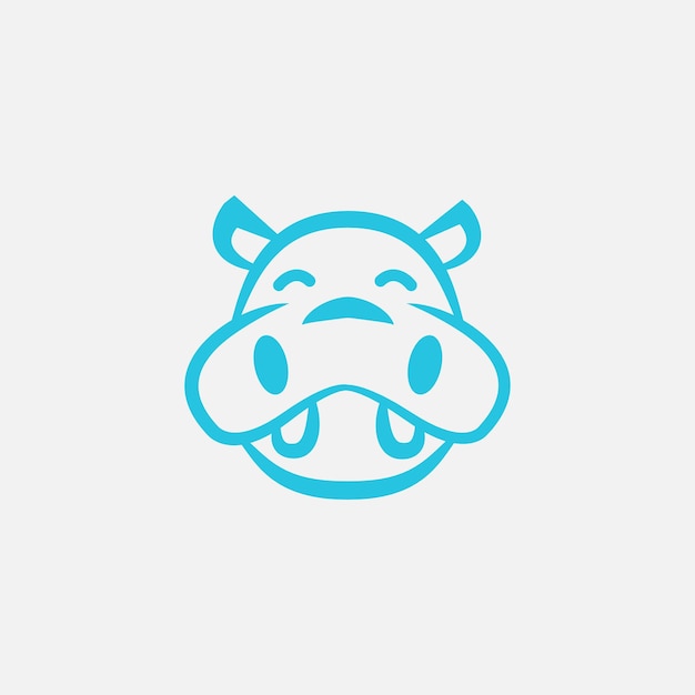 Cute Happy Hippo Kids Head Face Line Logo Design Vecteur