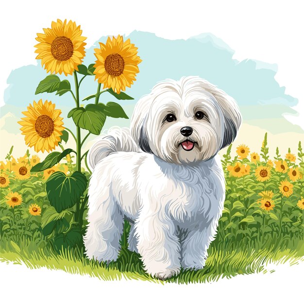 Cute Havanese Dog Dessin Animé Vector Style Fond Blanc