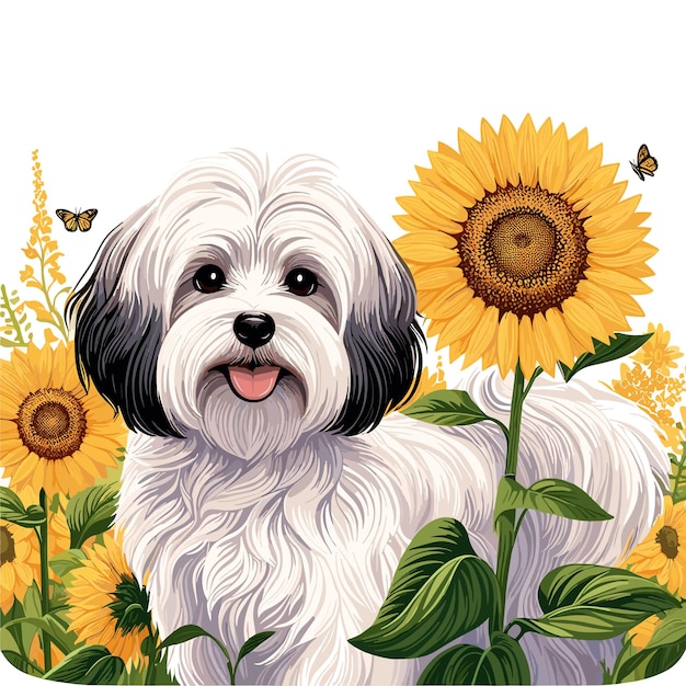 Cute Havanese Dog Dessin Animé Vector Style Fond Blanc