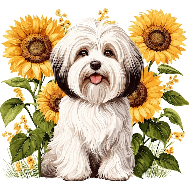 Cute Havanese Dog Dessin Animé Vector Style Fond Blanc