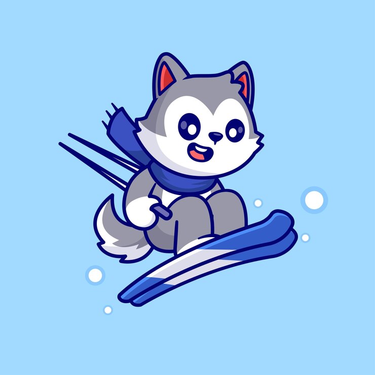 Vecteur cute husky dog jouant au ski icône vectoriel de dessin animé illustration icône sportif d'animal vecteur plat isolé