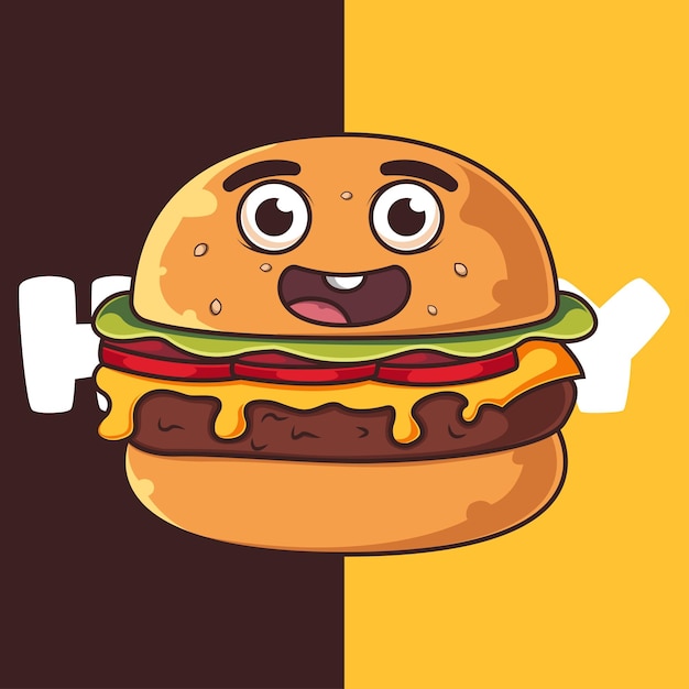 Cute Illustration Vectorielle De Dessin Animé De Hamburger Souriant