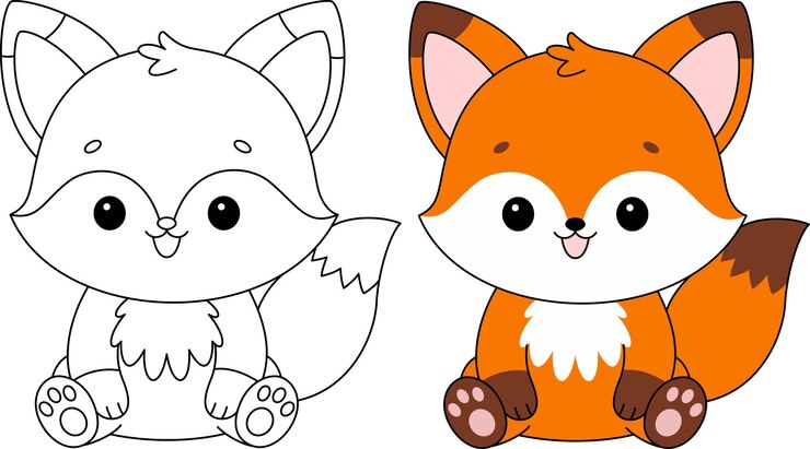 Vecteur cute kawaii personnage de dessin animé renard isolé sur fond blanc page de coloriage