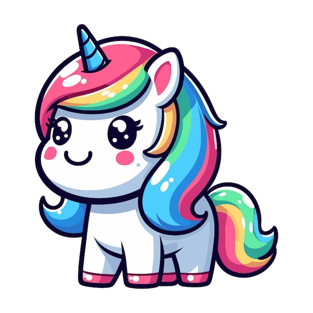 Cute licorne personnage de dessin animé illustration vectorielle heureux adorable licorne magique