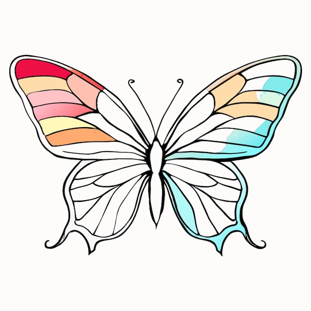 Cute Papillon Aquarelle œuvre D'art Vintage Couleurs De L'arc-en-ciel Illustration Vectorielle Ligne D'art