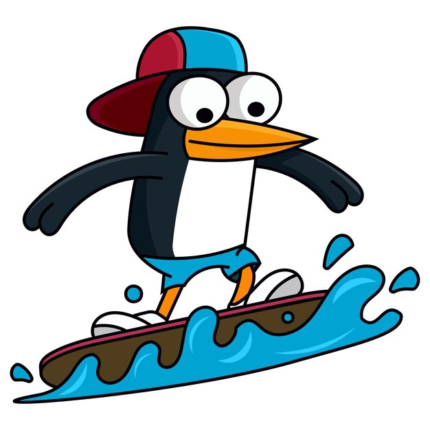 Vecteur cute pingouin surfeur vecteur de dessins animés