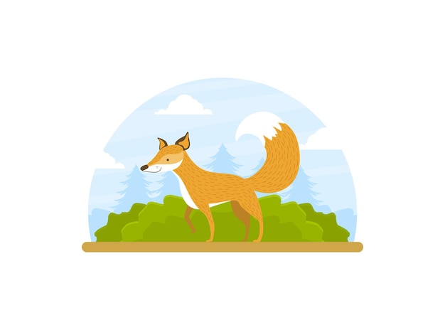 Cute renard animal sauvage de la forêt sur l'illustration vectorielle du paysage de la nature d'été