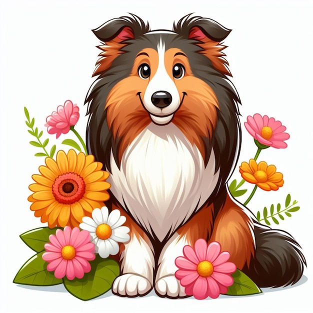 Vecteur cute rough collie dog dessin animé vector style fond blanc