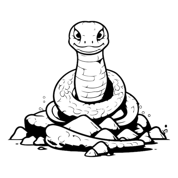 Cute Serpent De Dessin Animé Illustration Vectorielle D'un Serpent Sur Une Pierre