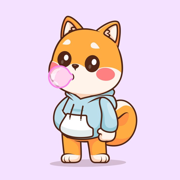 Vecteur cute shiba inu chien soufflant du chewing-gum avec capuche dessin animé icône vectorielle illustration mode animale isolée