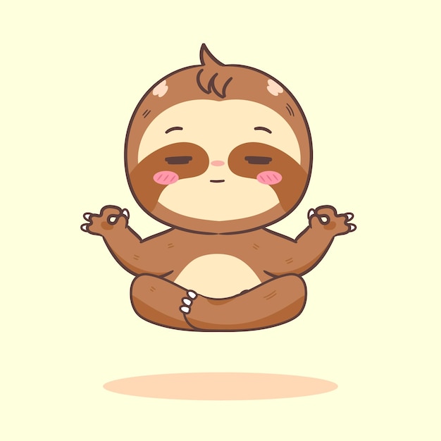 Cute Sloth Yoga Méditation personnage de dessin animé adorable et Kawaii Animal Concept Design
