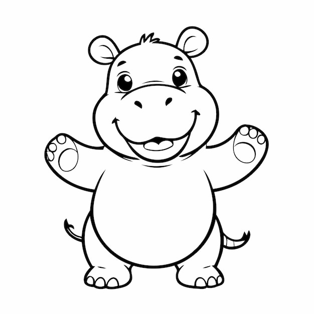 Vecteur cute vector illustration hippo doodle for kids coloring worksheet