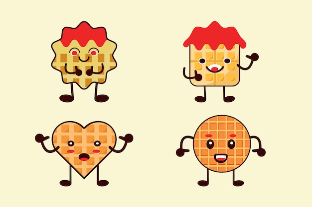 Cute Waffle Cartoon Style Illustration Design Une Collection De Gaufres Avec Différentes émotions