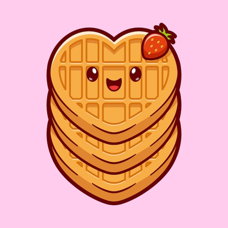 Vecteur cute waffle strawberry love heart vecteur de dessin animé icône d'illustration nourriture fruit vecteur plat isolé